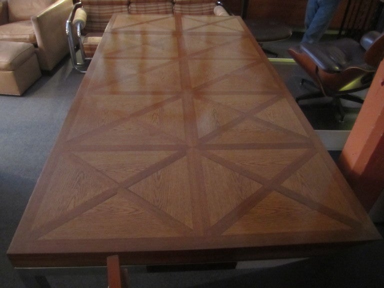 Mid-20th Century Custom Oak Parkay Top Dining Table on Chrome Support